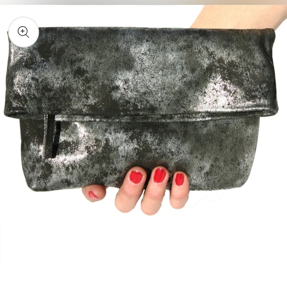 Kim White Foldover Clutch Bag with Magnet - Smoky Black $175 New